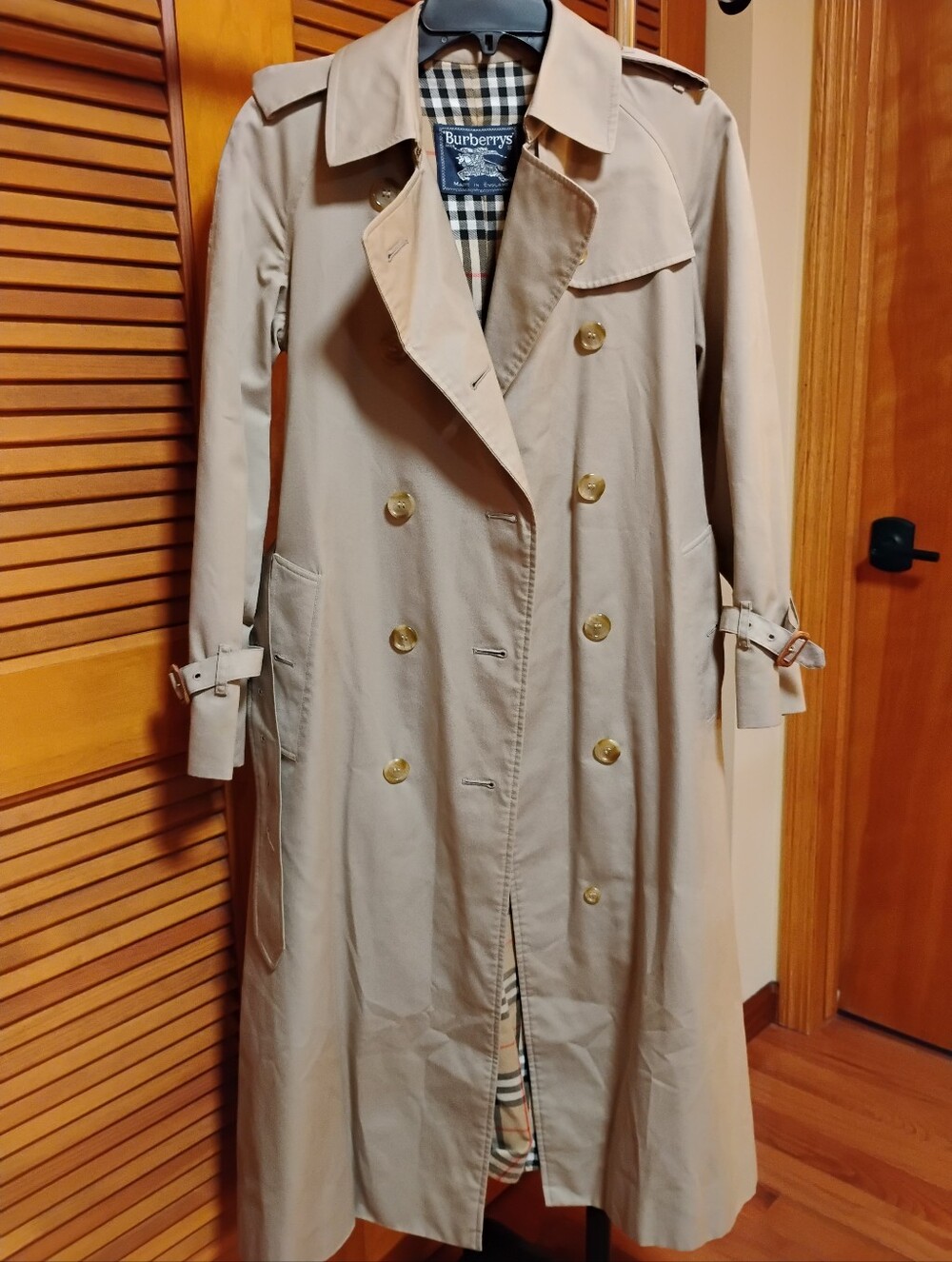 Vintage Burberry Khaki Double-Breasted Trench Coat with Signature Check Lining